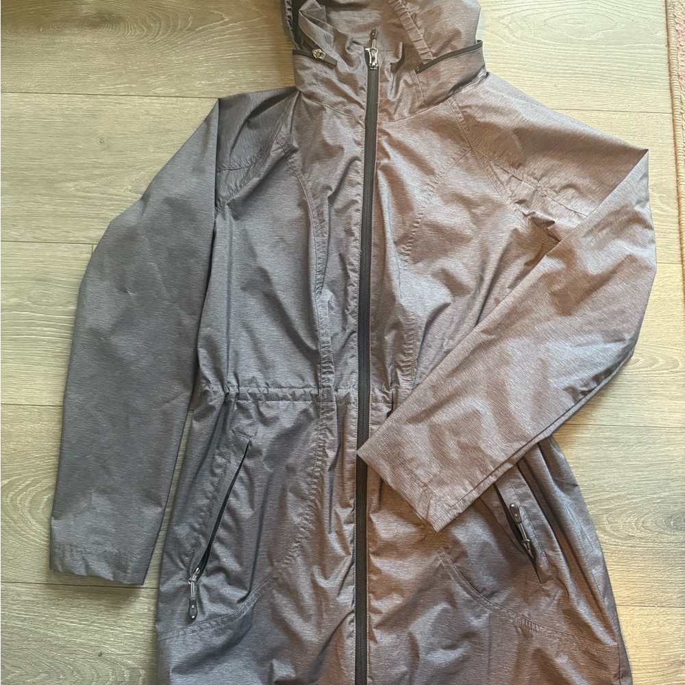 32 Degrees Cool Womens Gray Heathered Hooded Rain Jacket Full Zip Small